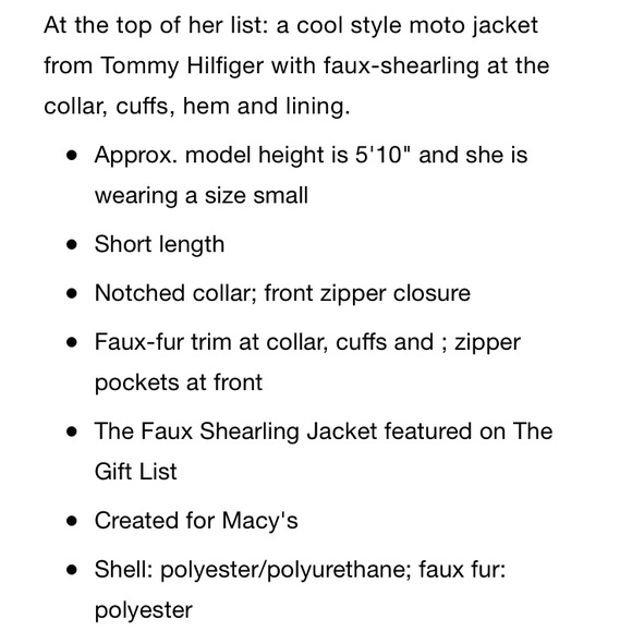 NWT Tommy Hilfiger faux shearling moto jacket. - Picture 8 of 8